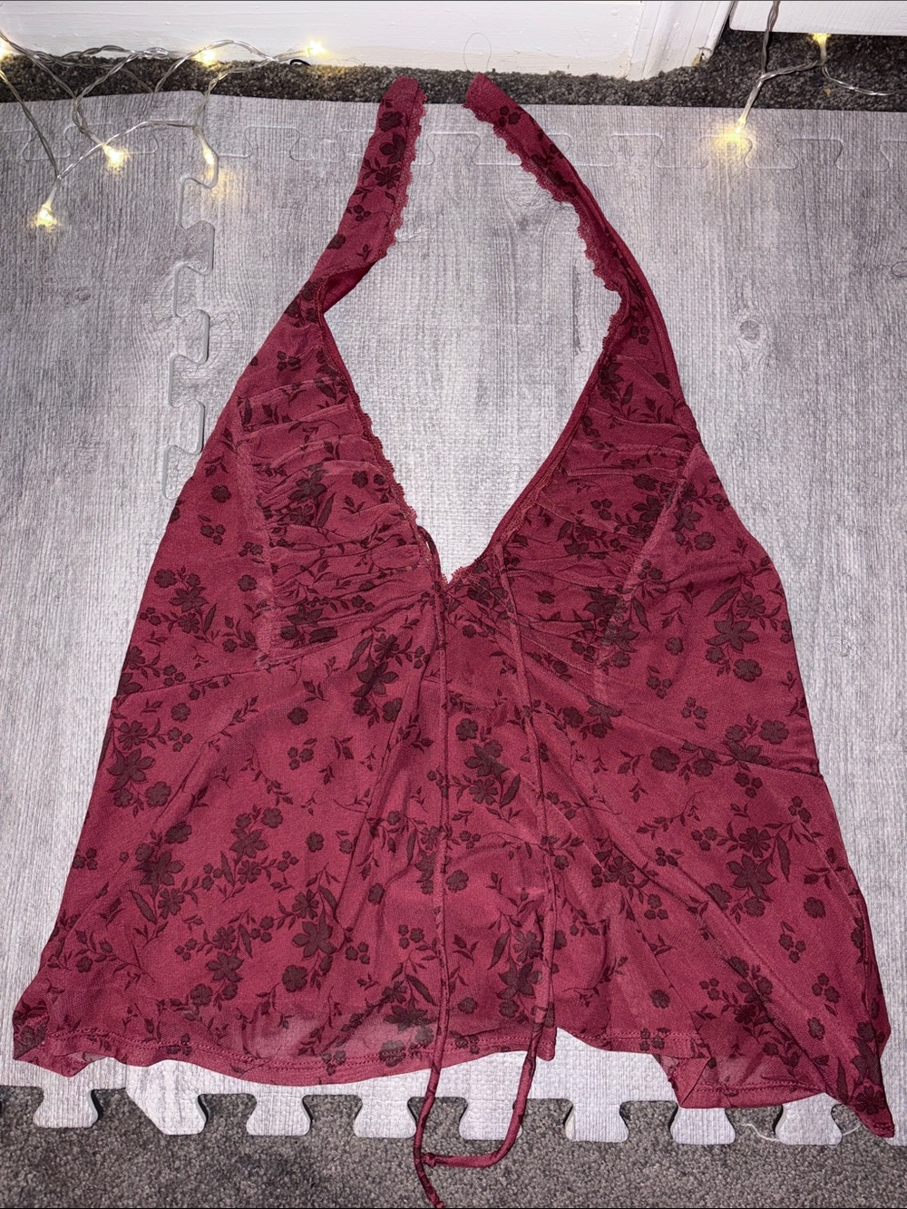 Floral Lace-Trim Halter Backless Camisole